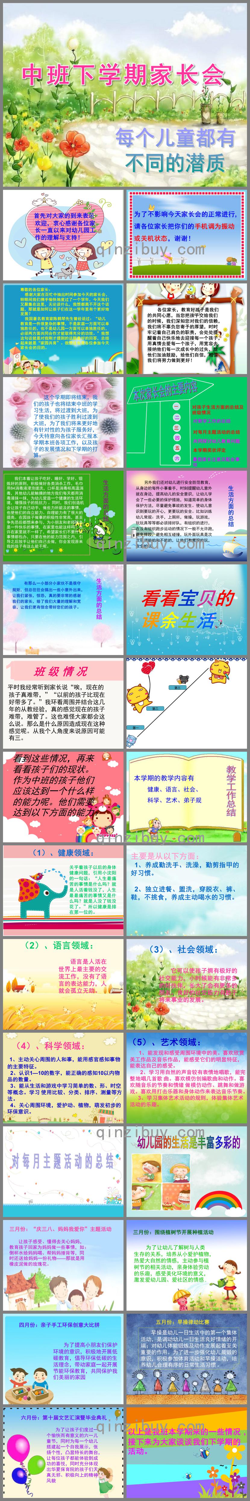 幼兒園中班下學期家長會PPT課件