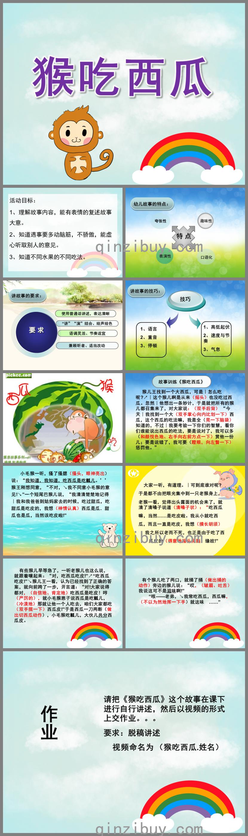 中班故事說課稿猴吃西瓜PPT課件