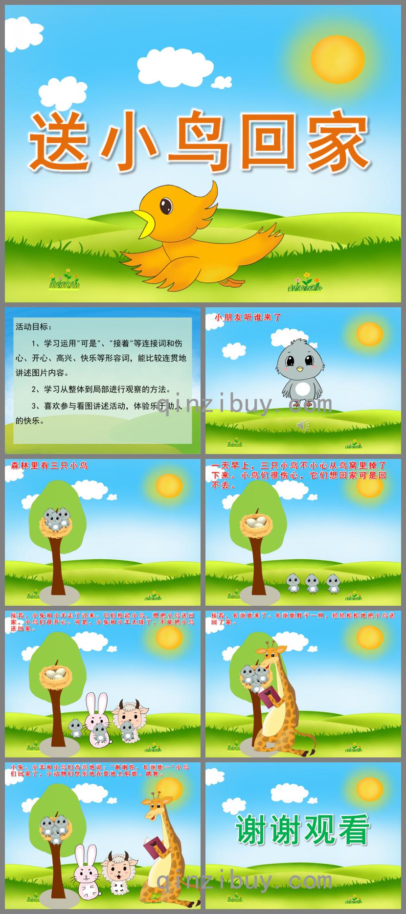 中班語言故事送小鳥回家PPT課件音頻