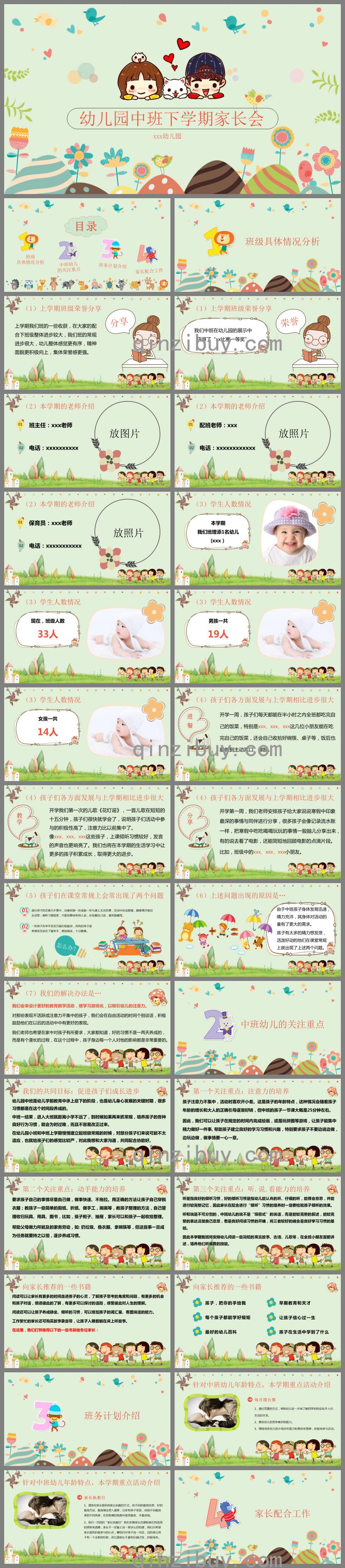幼兒園中班下學期家長會PPT課件