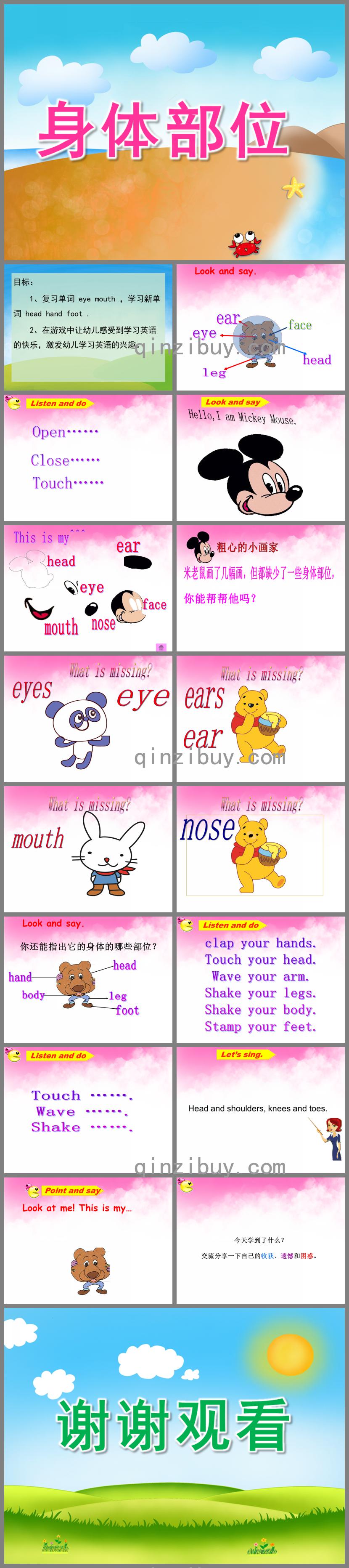 小班英語活動身體部位PPT課件