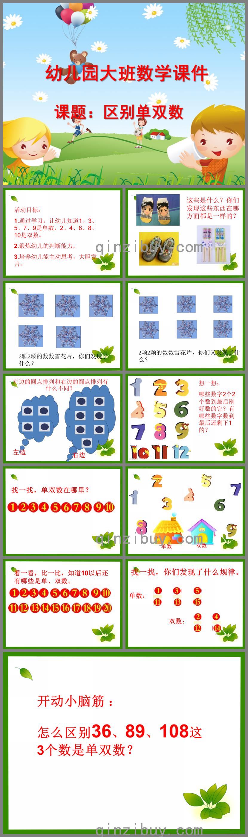 大班數學區別單雙數PPT課件