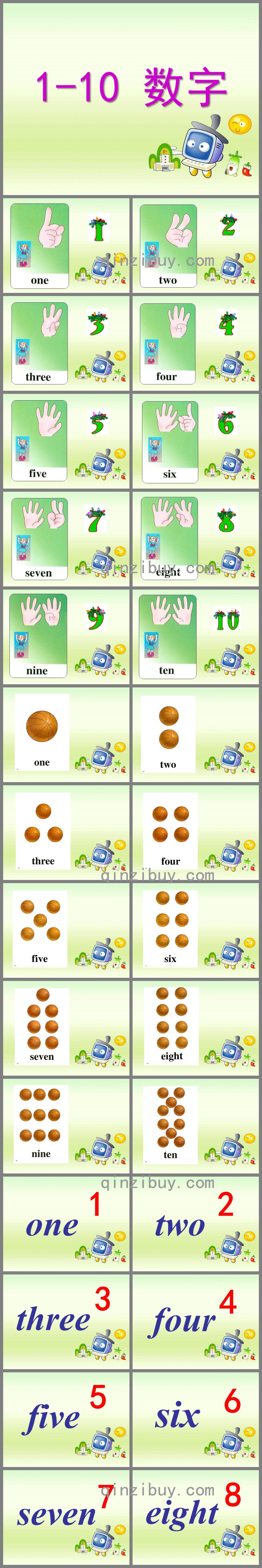小班數學中英文1-10數字PPT課件