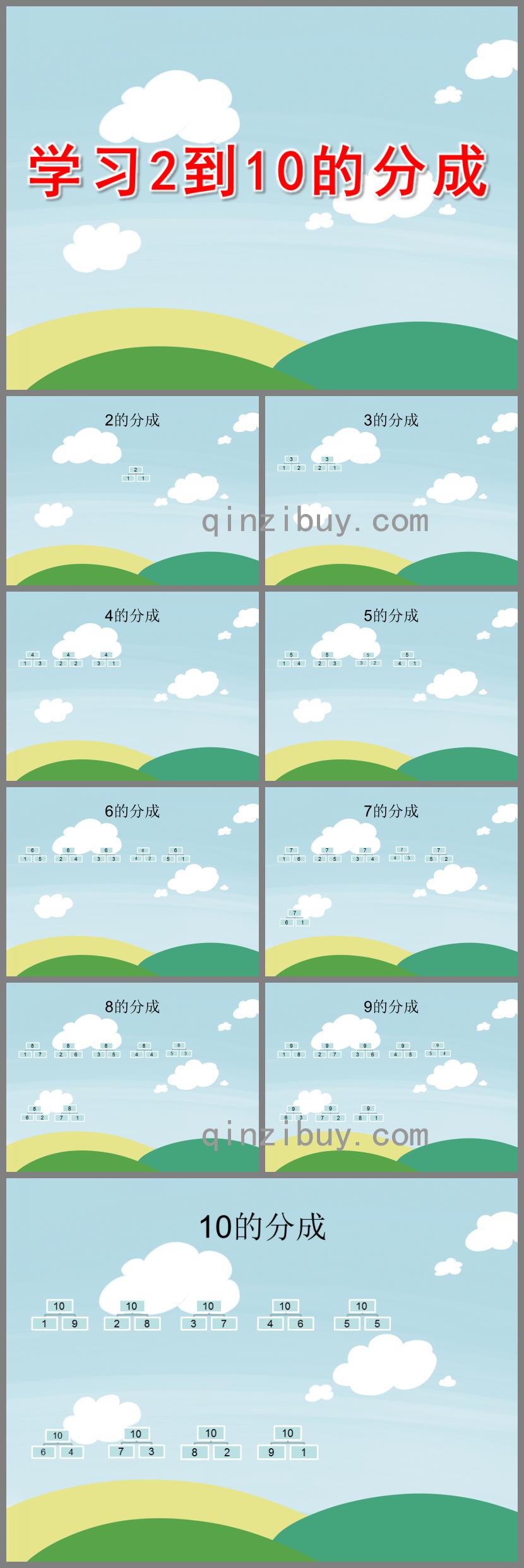學前班數學學習2到10的分成PPT課件