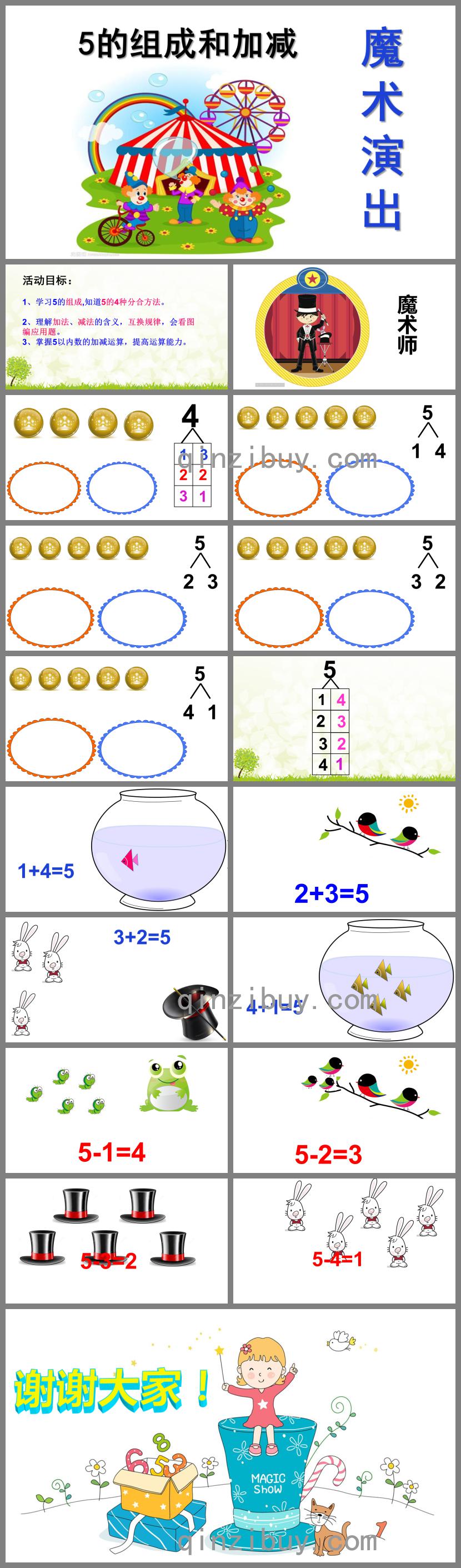幼兒園數學魔術演出（5的組成和加減）PPT課件