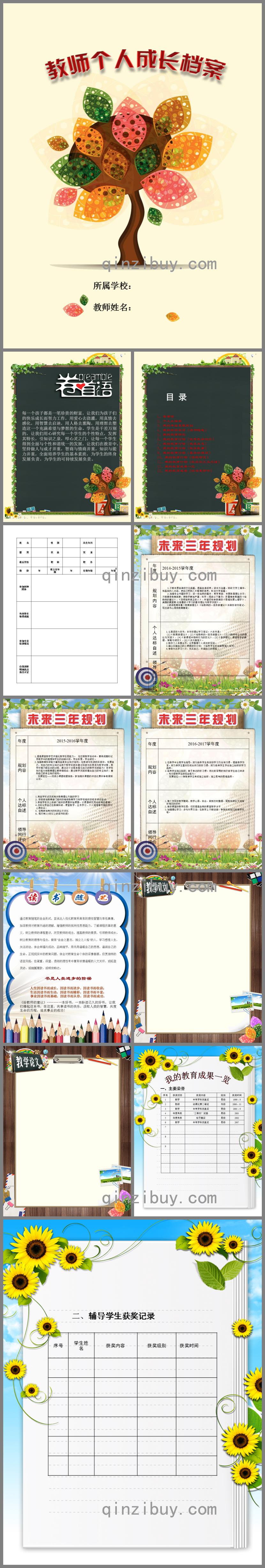 幼兒園教師成長檔案PPT模版