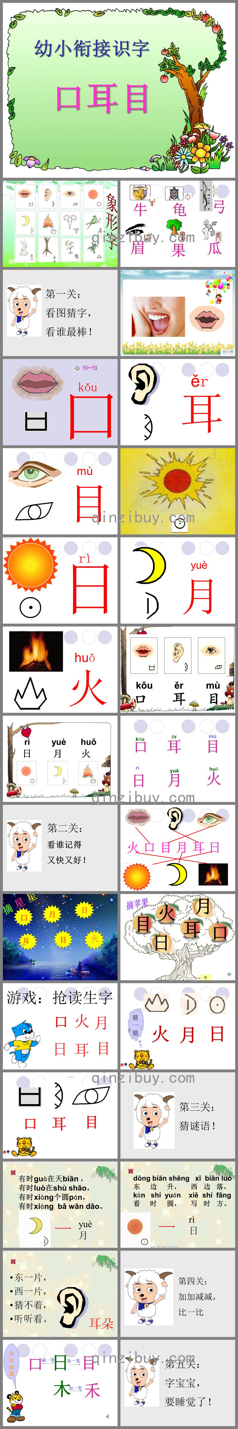 幼兒園幼小銜接語文識字口耳目PPT課件