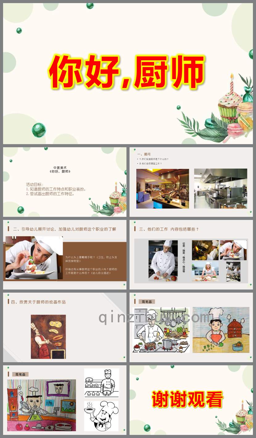 中班美術你好,廚師PPT課件教案