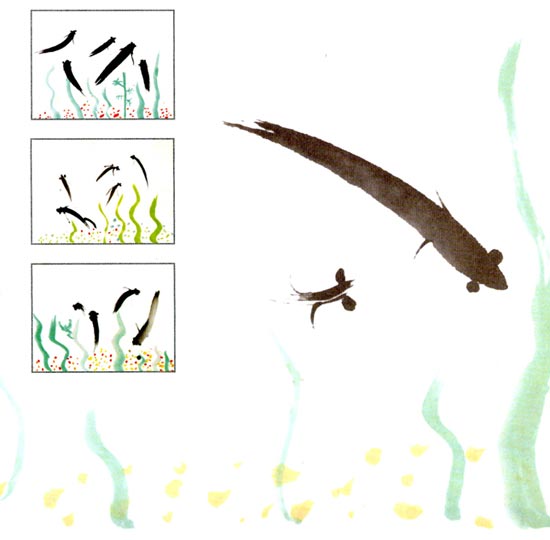 幼兒園大班中國畫教案:魚兒水中游