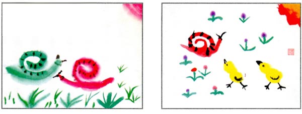 幼兒園大班中國畫教案:蝸牛慢慢爬