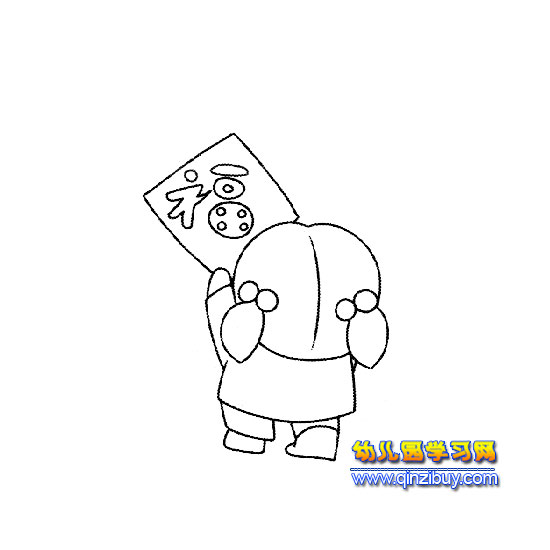 貼福字的女孩（簡筆畫）